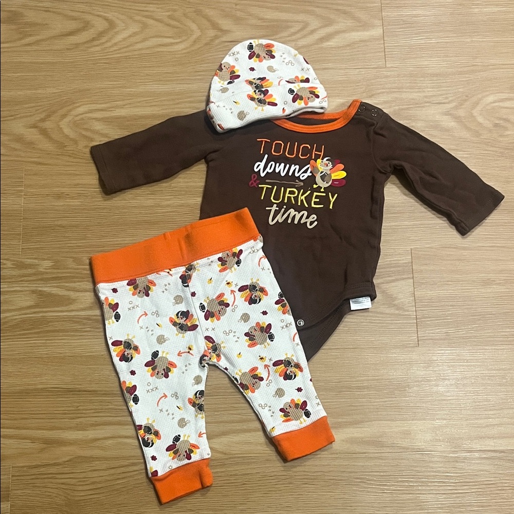 Baby Starters Touch Downs & Turkey Time 3 Piece Outfit‎ Set 6M